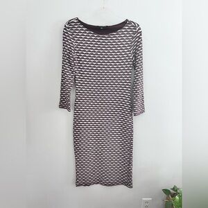 SHARAGANO Textured Long Sleeve Bodycon Midi Dress